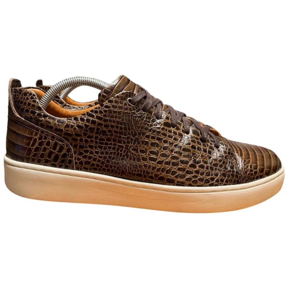 DONALD PLINER Alan Men's 10.5 Sport Sneaker Brown Croc Embossed Casual Shoe